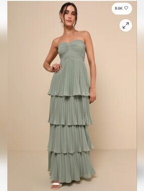 Lulus Seriously Sensational Sage Brush Strapless Tiered Maxi Dress Size XS